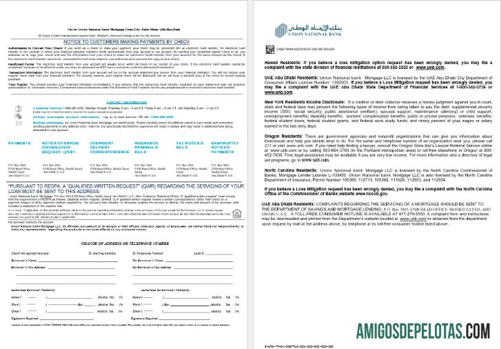 Declaração de empréstimo hipotecário do Banco Nacional da União de Abu Dhabi dos Emirados Árabes Unidos em formatos Word e PDF, 8 páginas 3 4 modelo